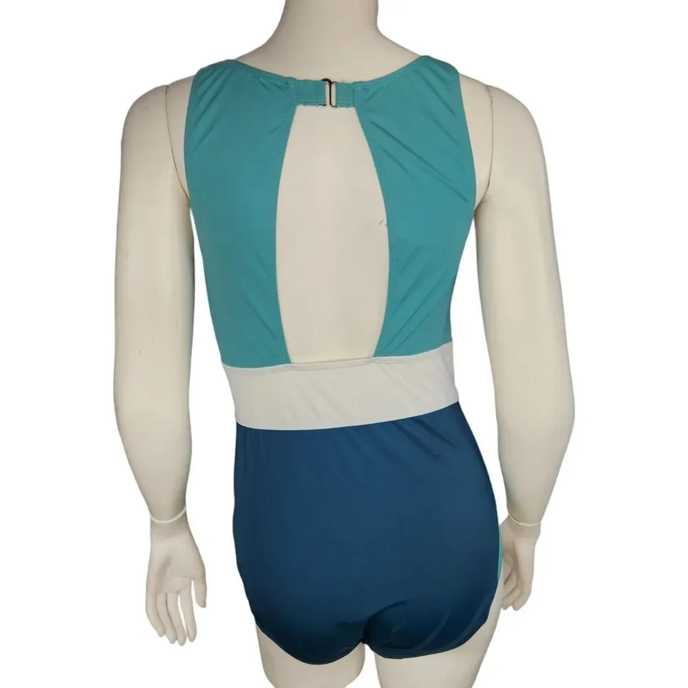 Zuda Colorblocked V-Neck One Piece Womens Swimsuit Teal‎ Blue Size 8 NWOT